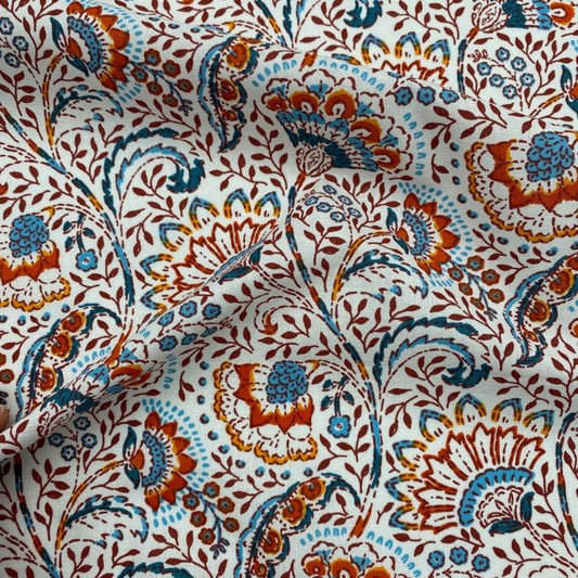 Tissu Fantaisie 45 cretonne imprimé indiennes bleu